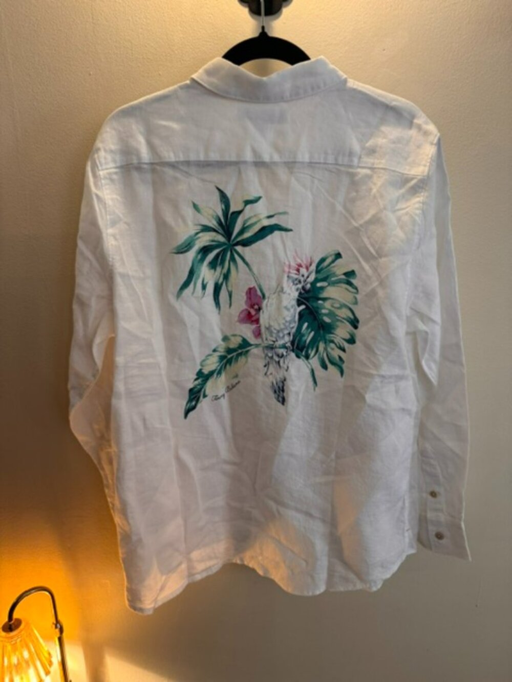 Tommy Bahama White Linen Shirt with Art on back